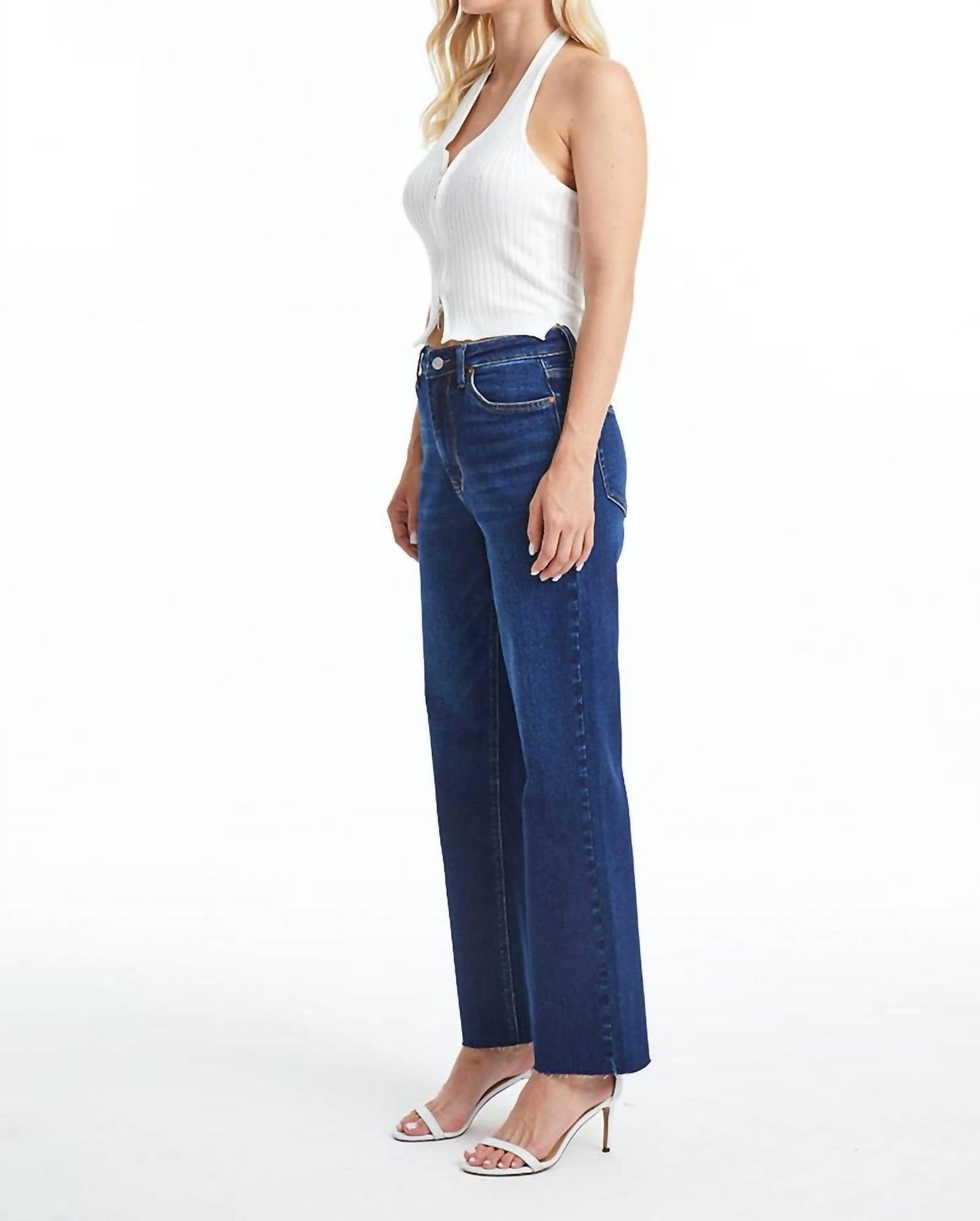 Bayeas - High Rise Straight Raw Hem Jeans