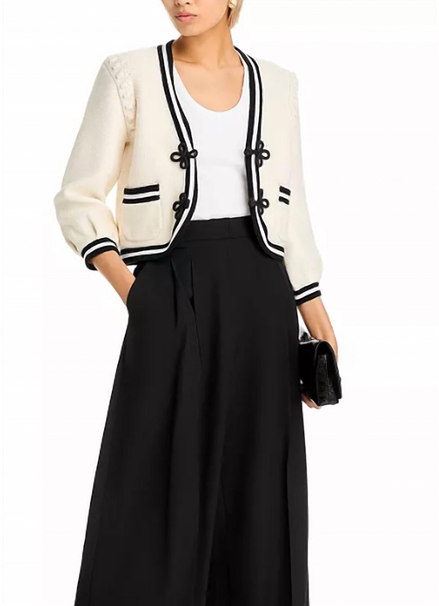 L'Agence - Kaito Contrast Trim Crop Cardigan