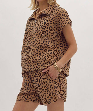 Entro - Animal Print Half Zip Top