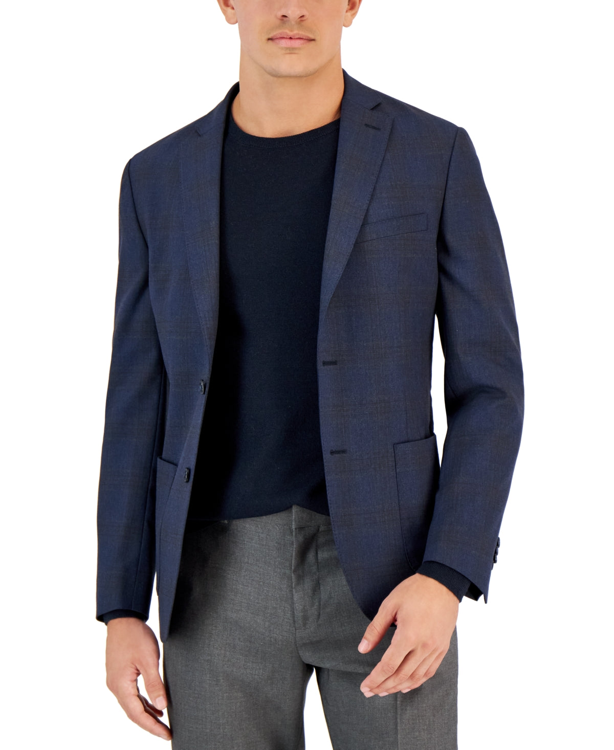 Men's Slim Fit Navy Windowpane Blazer