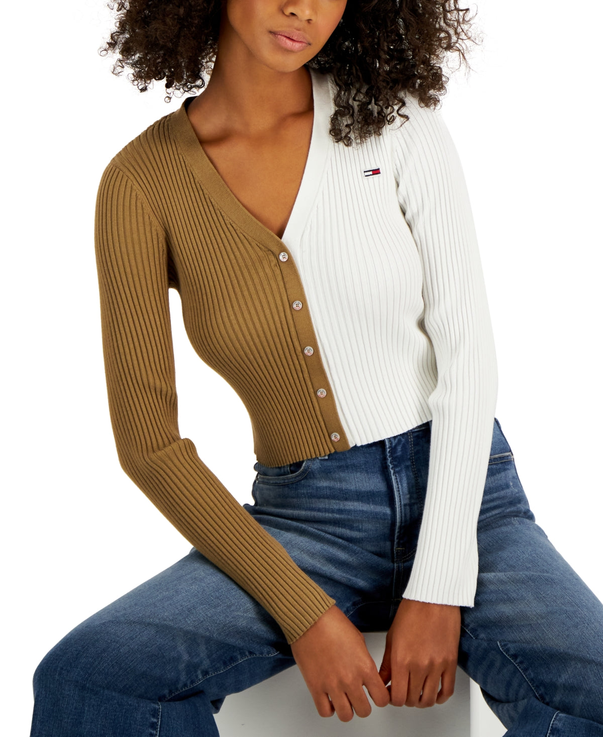 Tommy Jeans Women's V-Neck Pullover Colorblock Sweater