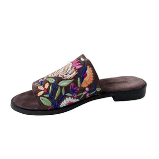 Oobash - Mule de couro camurça bordado para mulheres