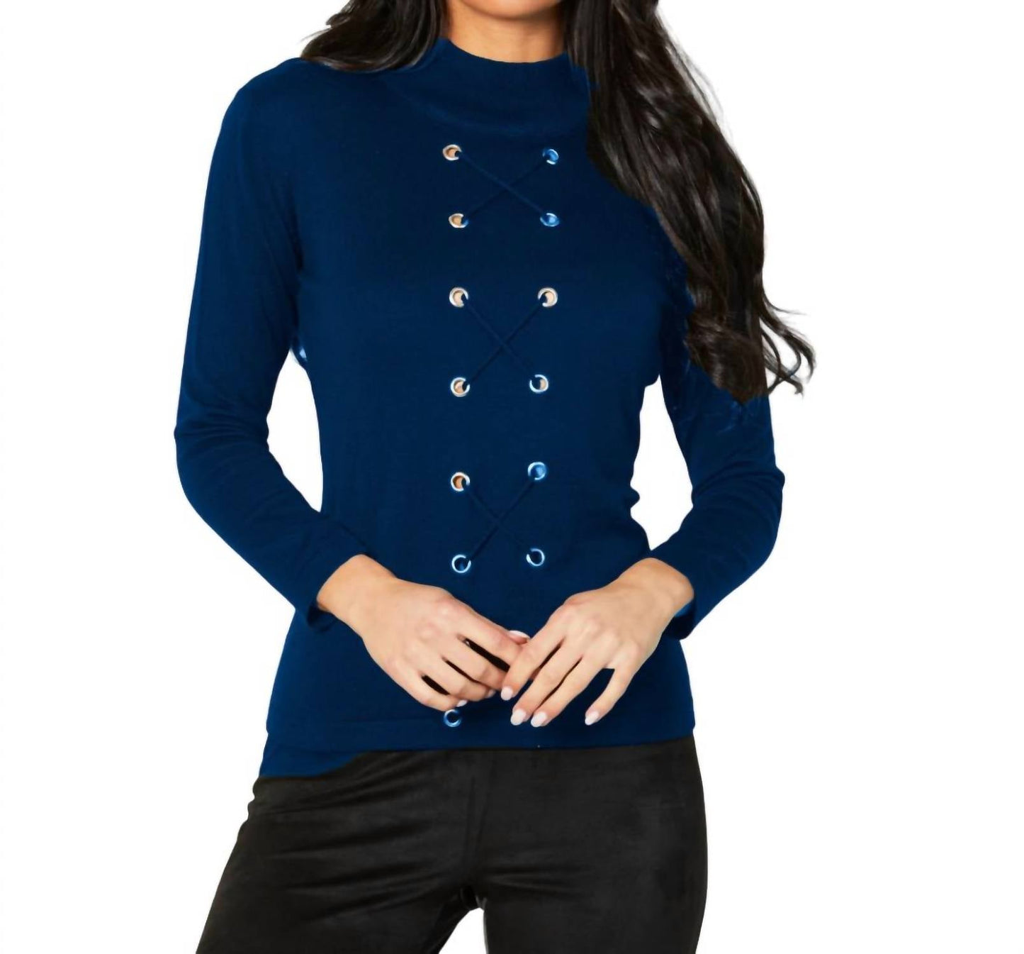 Angel Apparel - Lace Up Mock Neck Top