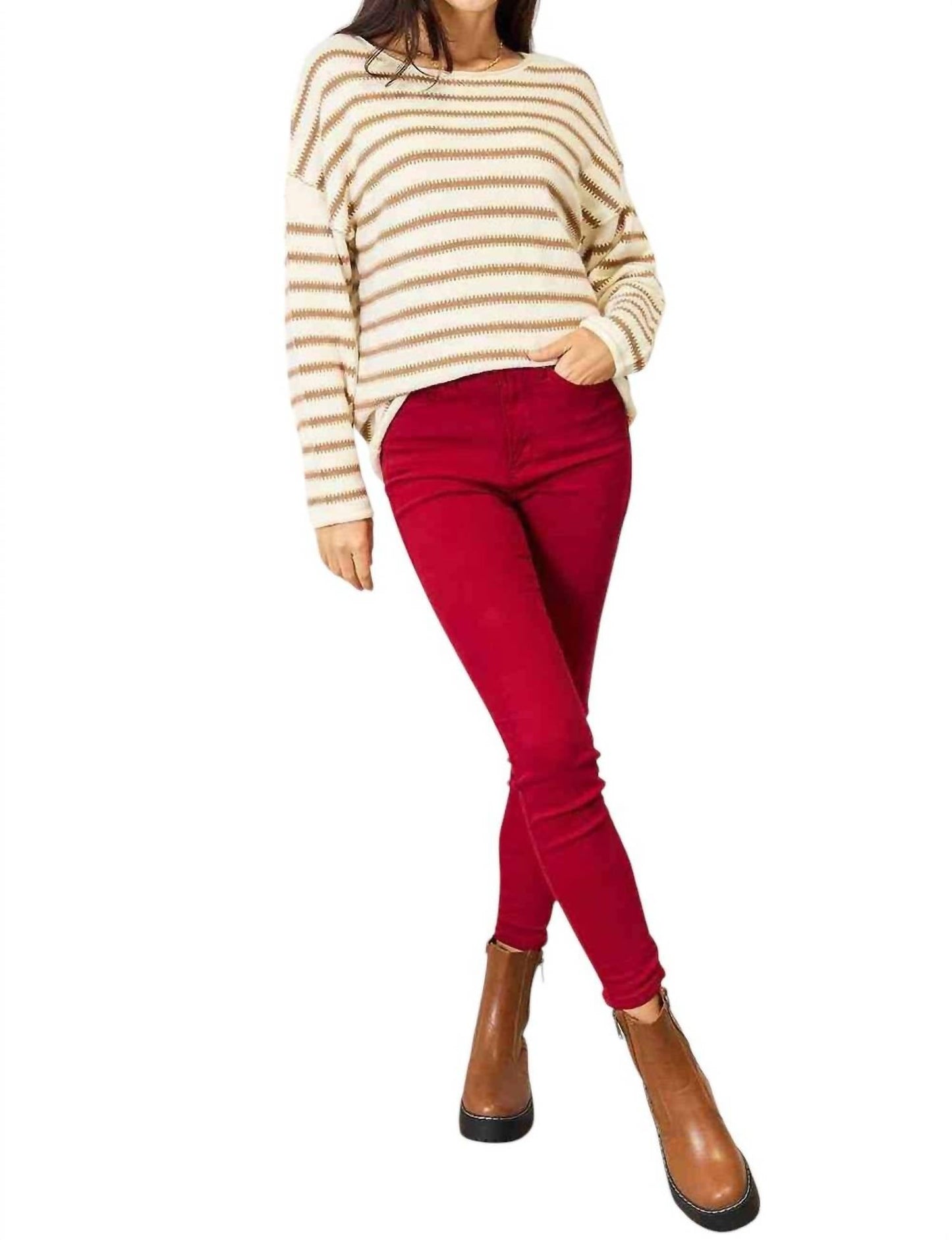 Double Take - Chic Striped Boat Neck Sweater