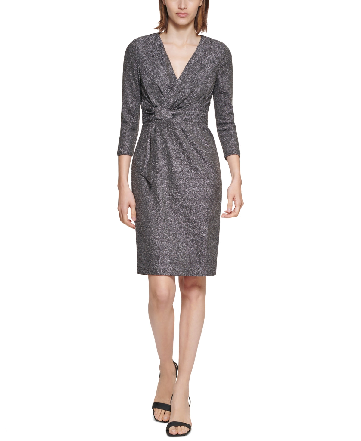 Glitter Knit V-Neck Sheath Dress