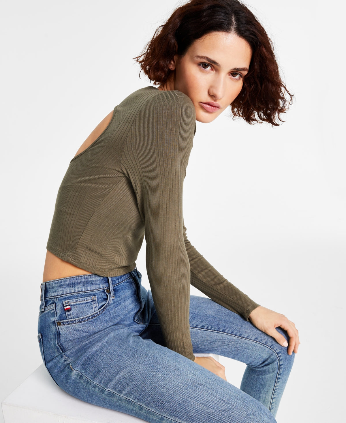 Tommy  Women's Back-Cutout Ribbed Long-Sleeve Top