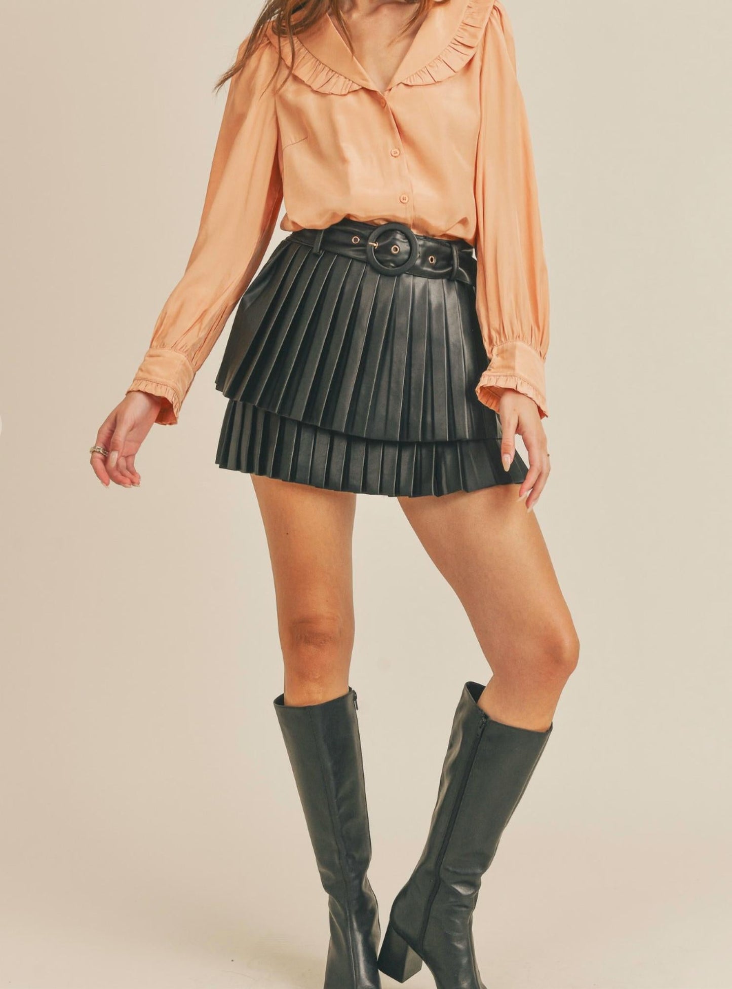 &Merci - FAUX LEATHER PLEATED MINI SKIRT