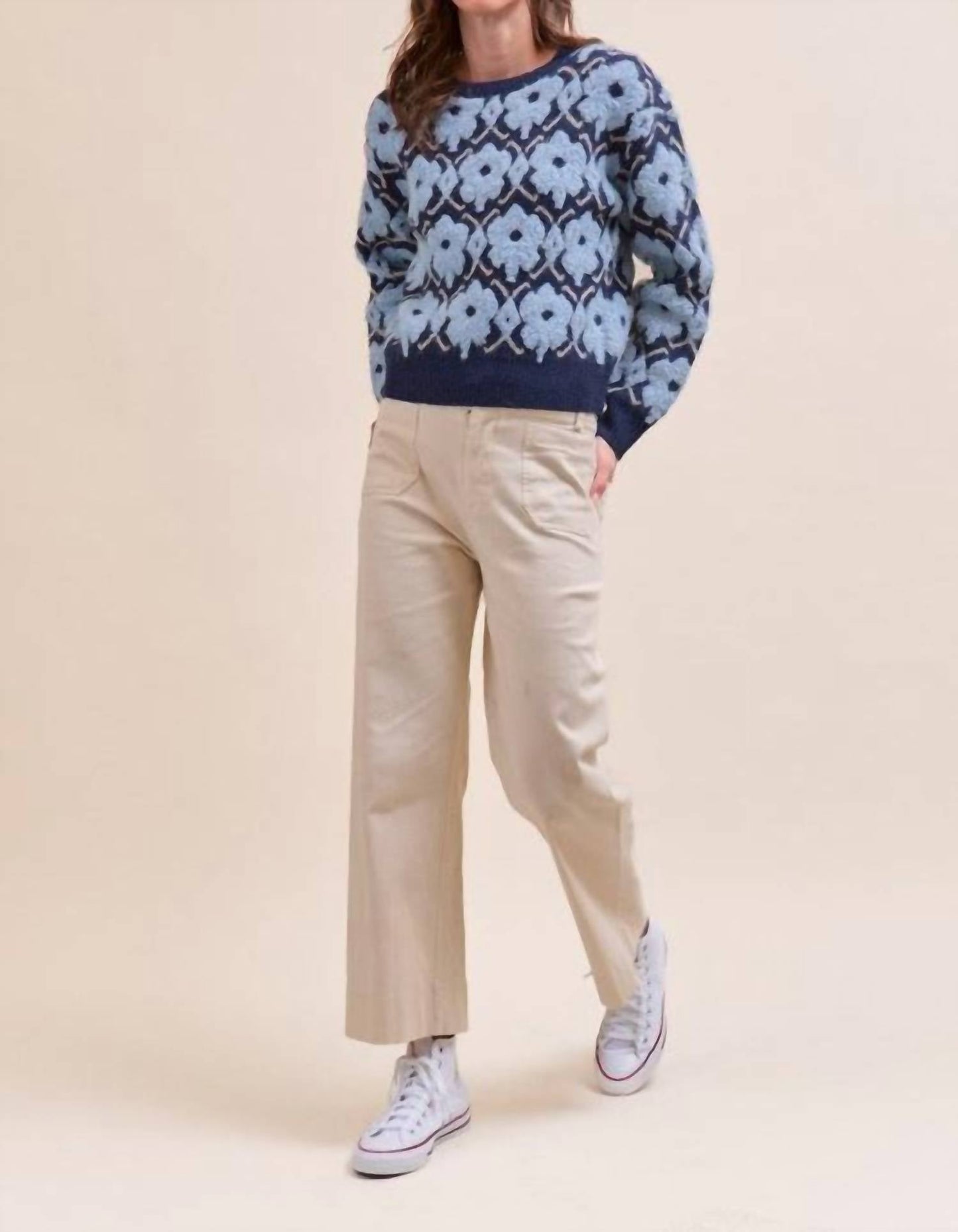 &Merci - Fuzzy Flower Crew Sweater