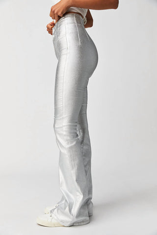 Free People - Calça Jeans Flare Metálica Jayde
