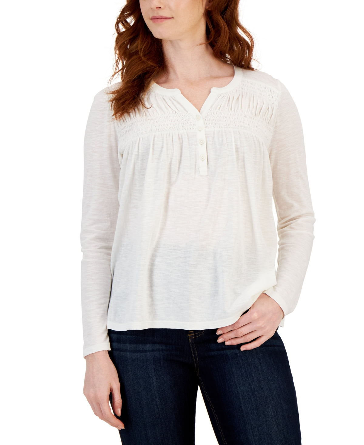 Blusa de manga comprida com franzido de malha pequena Style Co criada para a Macy's