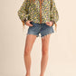 &Merci - Contrast Neckline Smocked Puff Sleeve Top