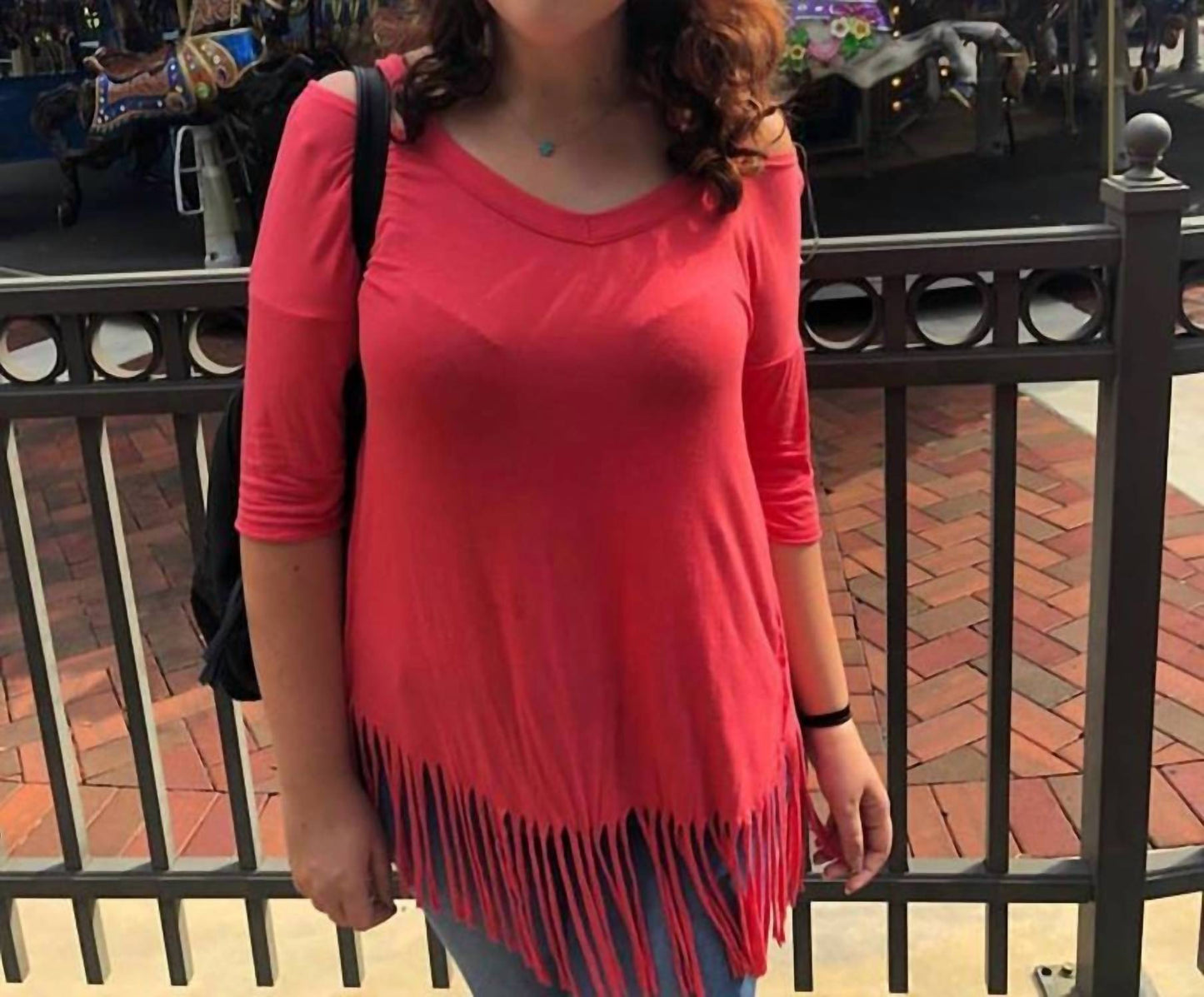 Umgee - Cold Shoulder Fringe Top