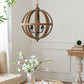 4 Light Wood Chandelier with Adjustable Chain