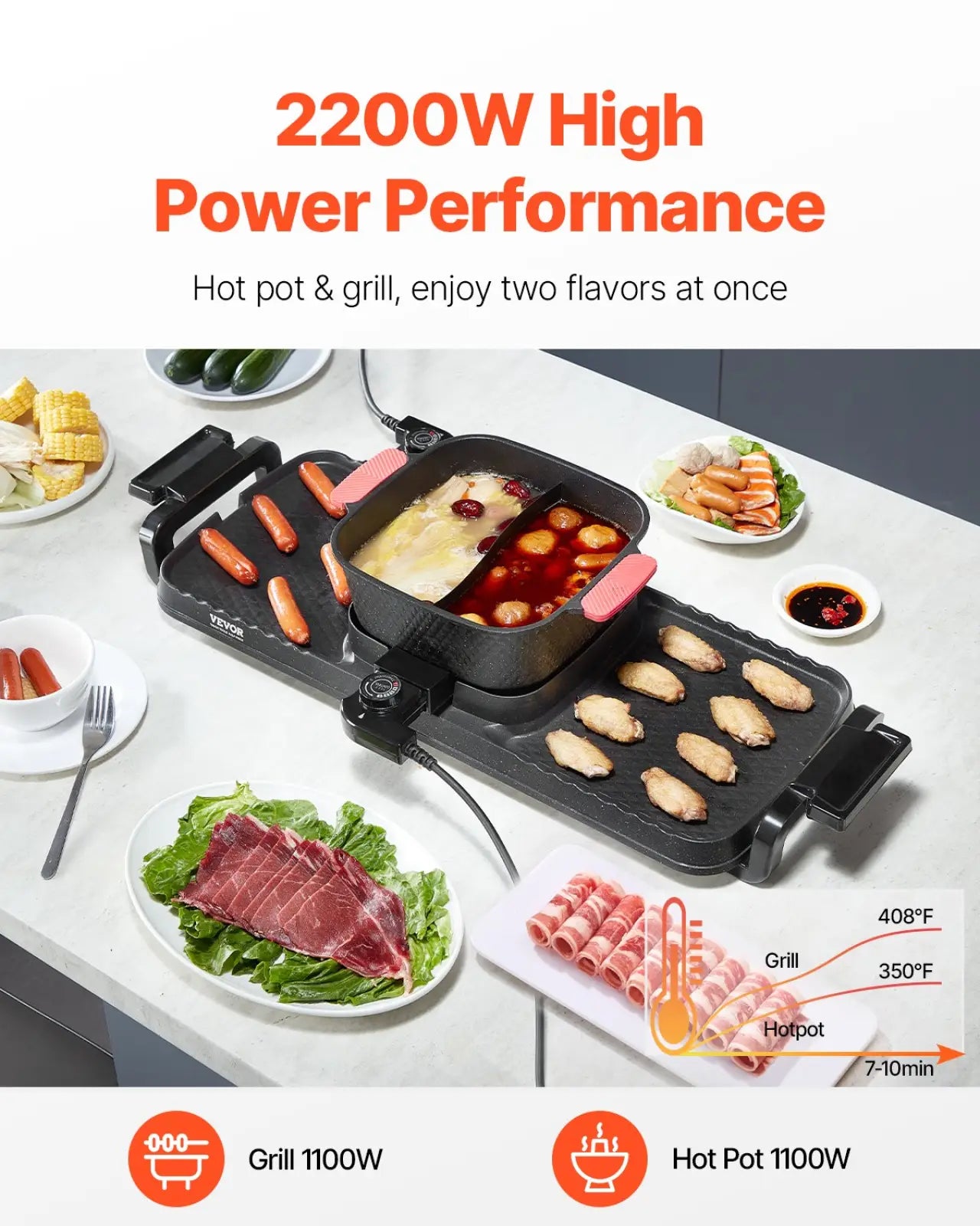 2300w Hot Pot Grill 2-in-1 Electric Bbq Pan 3.25l