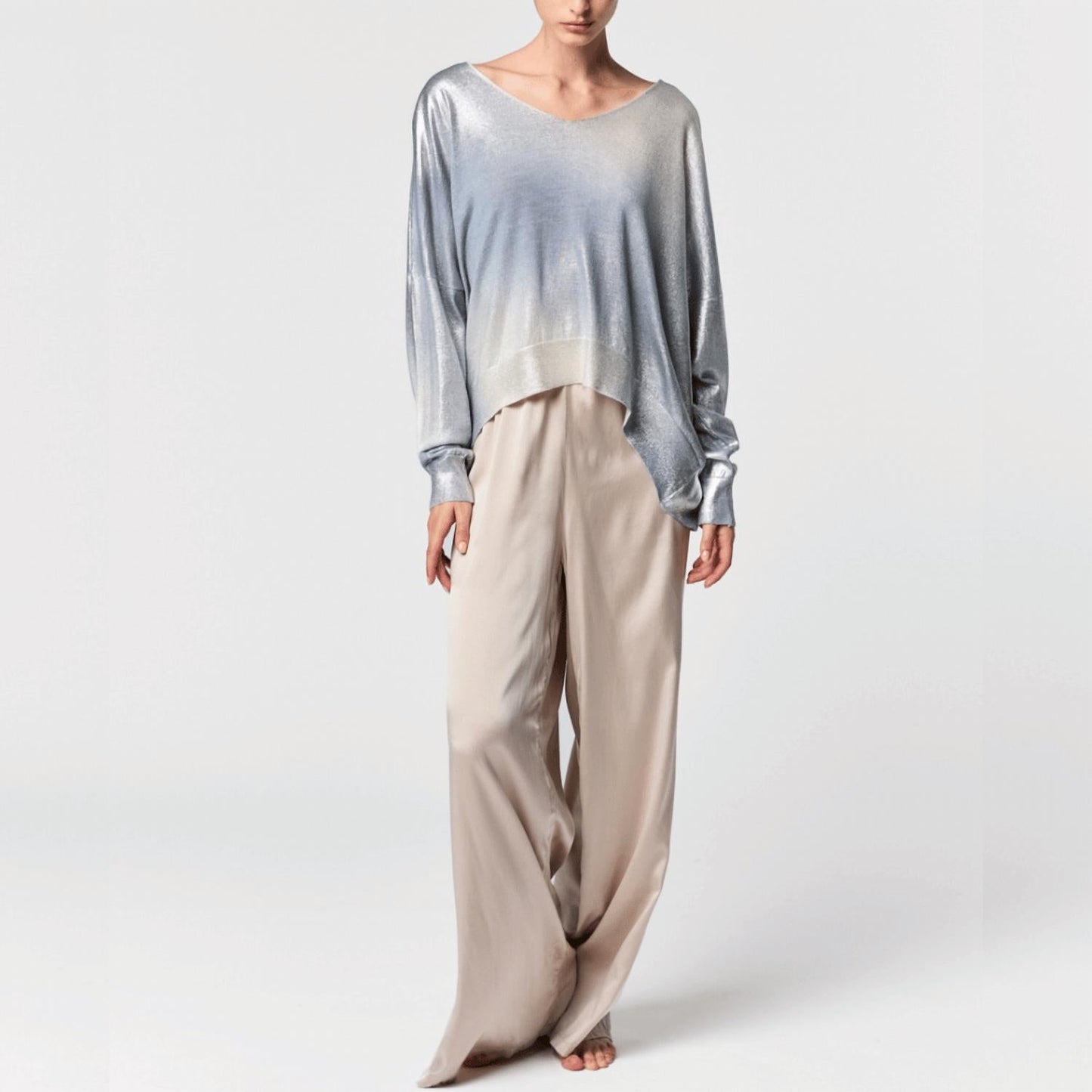Avant Toi - Frosted Effect Stretch Silk Palazzo Pants