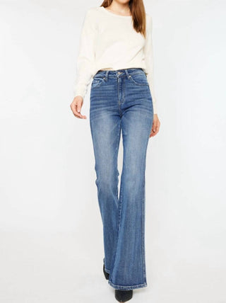 Kancan - Calça Jeans Flare de Cintura Alta e Bainha Limpa
