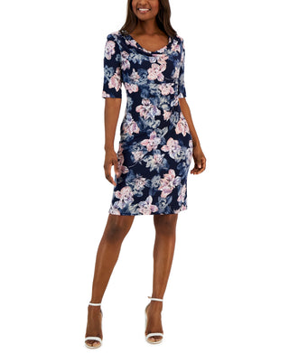 Floral Print Elbow Sleeve Sheath Dress