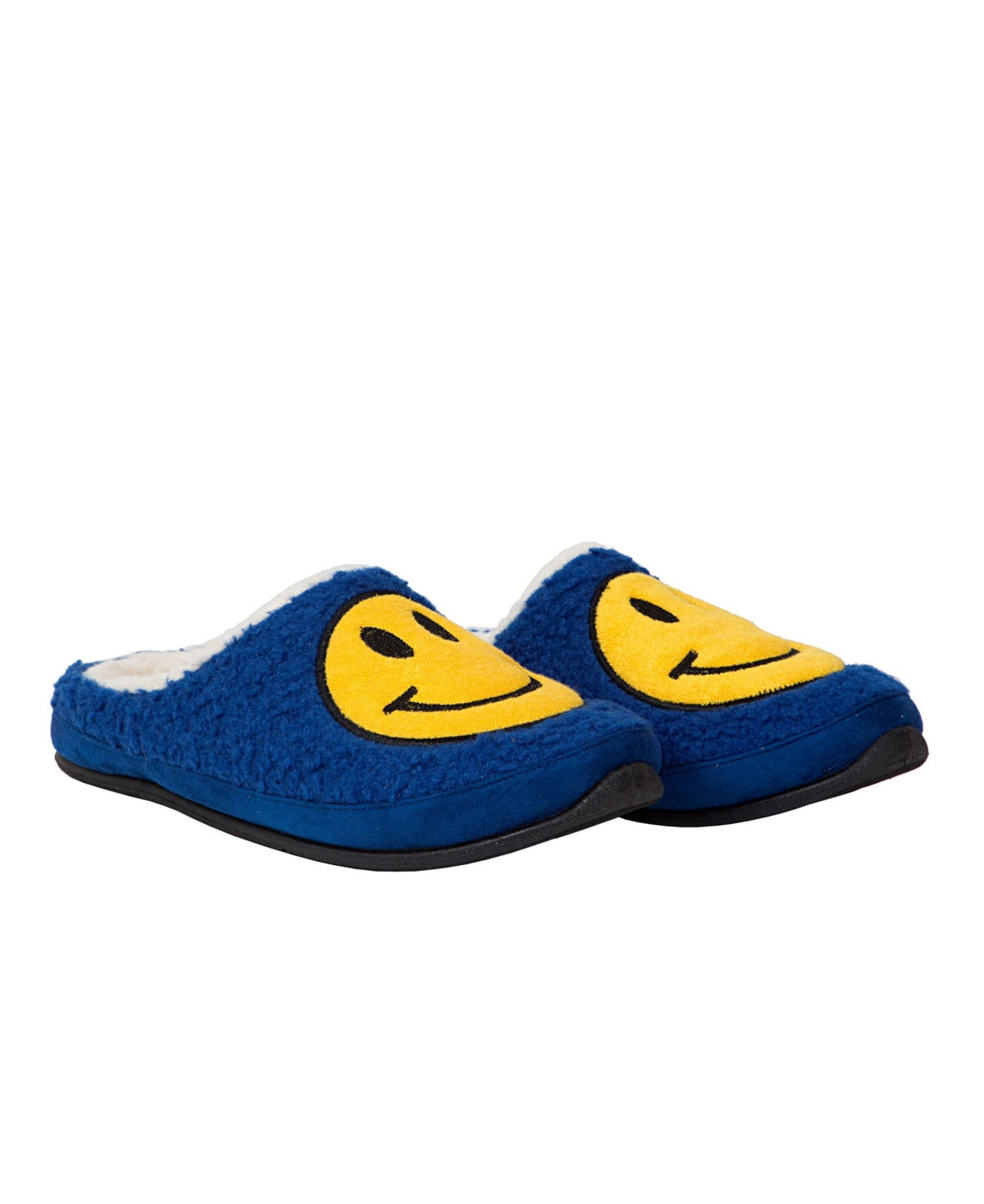 Men's Blue Smiley Face Cushioned Slip-On Slippers - Size 11 M