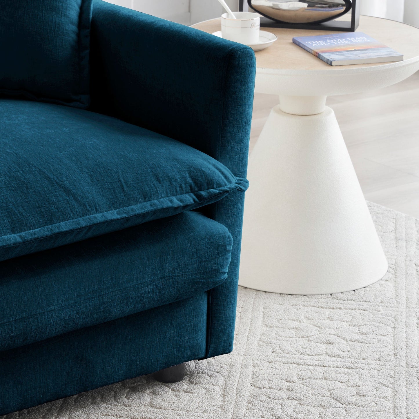 2-Piece Living Room Sofa Set in Blue Chenille