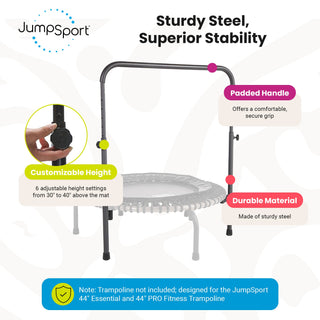 Acessório de guidão JumpSport para trampolins de fitness com pernas arqueadas de 44 polegadas, preto