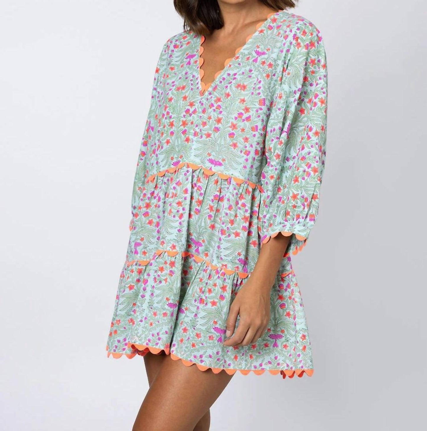 Juliet Dunn - V-neck Tiered Mini Dress