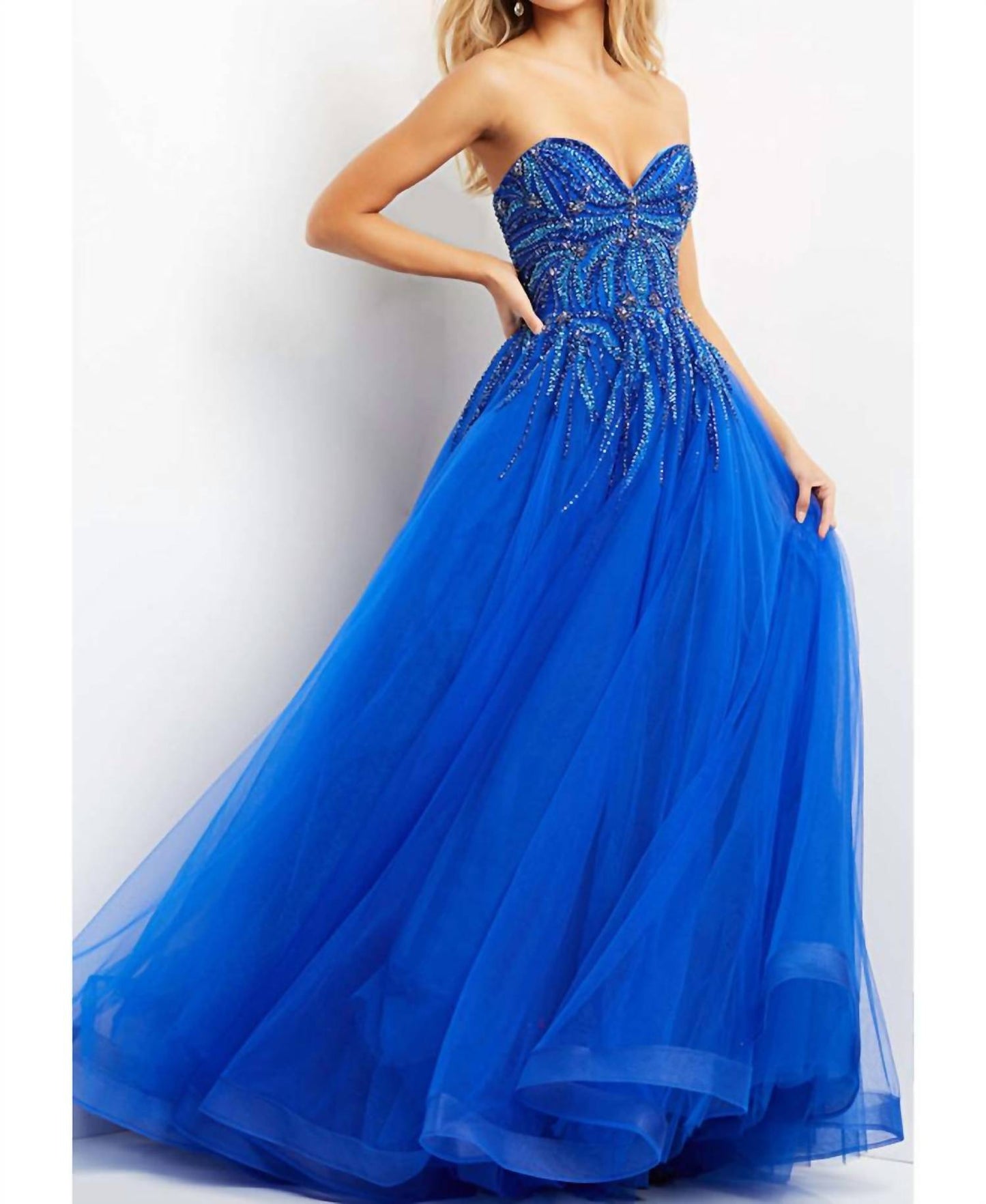Jovani - Beaded Bodice Strapless Gown
