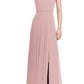 #Levkoff Surplice Neck Chiffon A-Line Gown in Frost Rose, Size 0