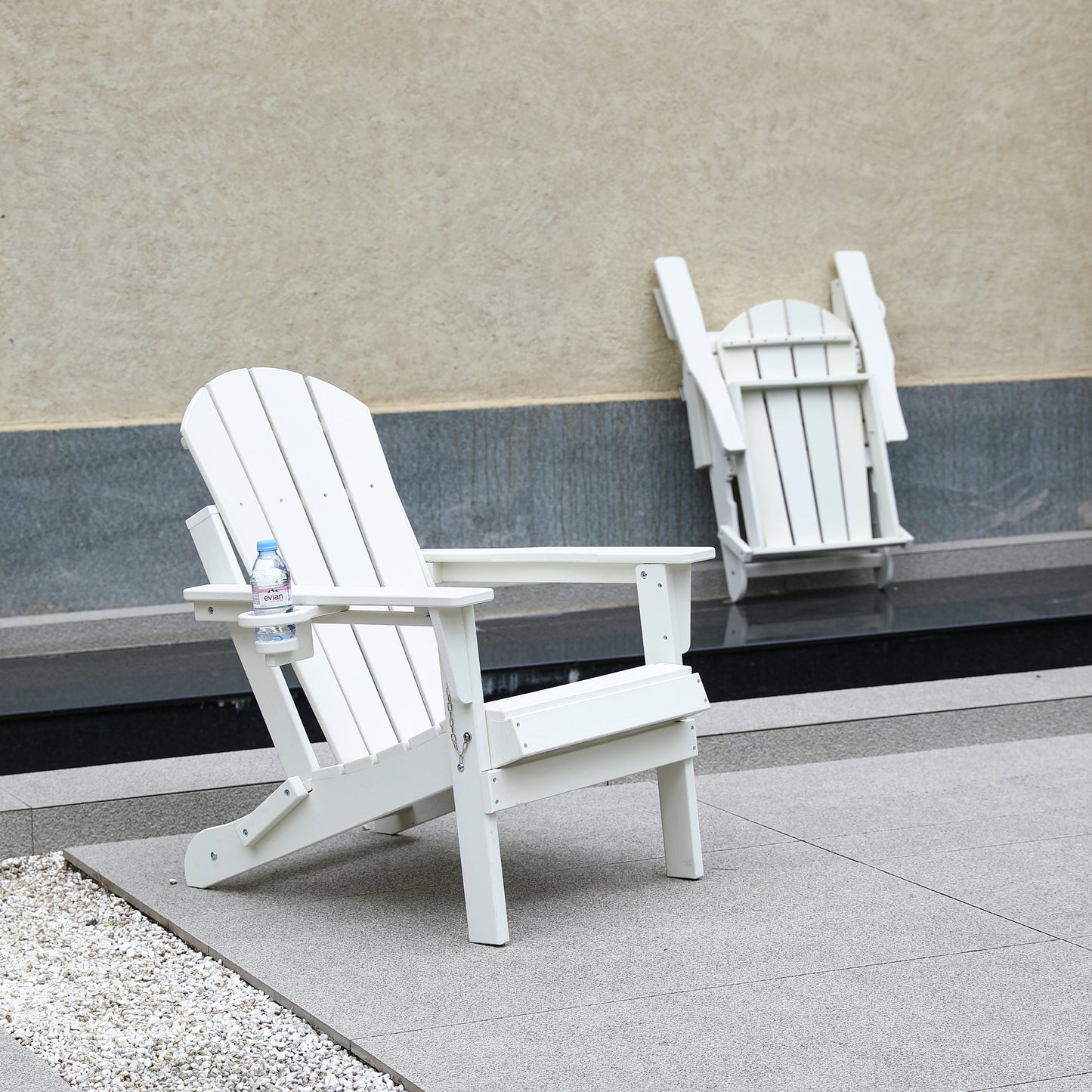 Folding Adirondack Chair with Dual Cup Holder - White
