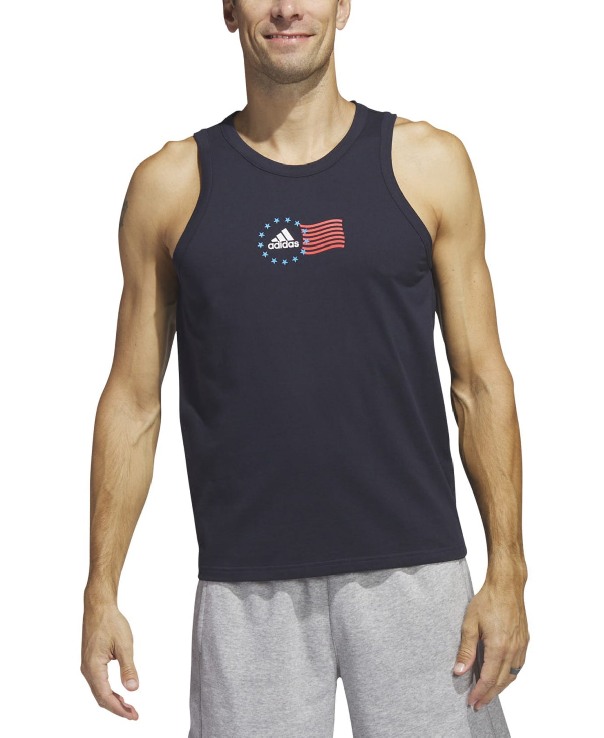 Adidas Men's Sleeveless Tank Top - American Flag Graphic