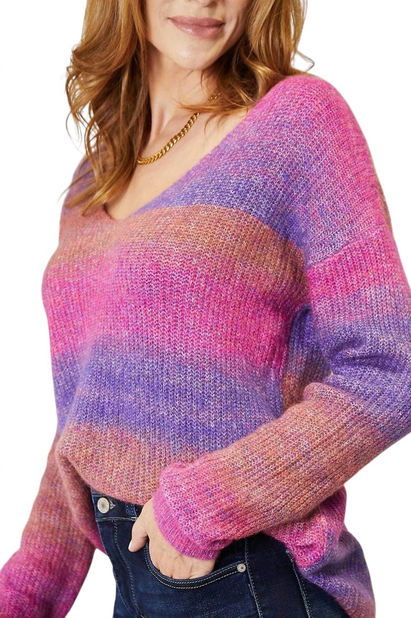 Double Take - Suéter chique com decote em V e nervuras