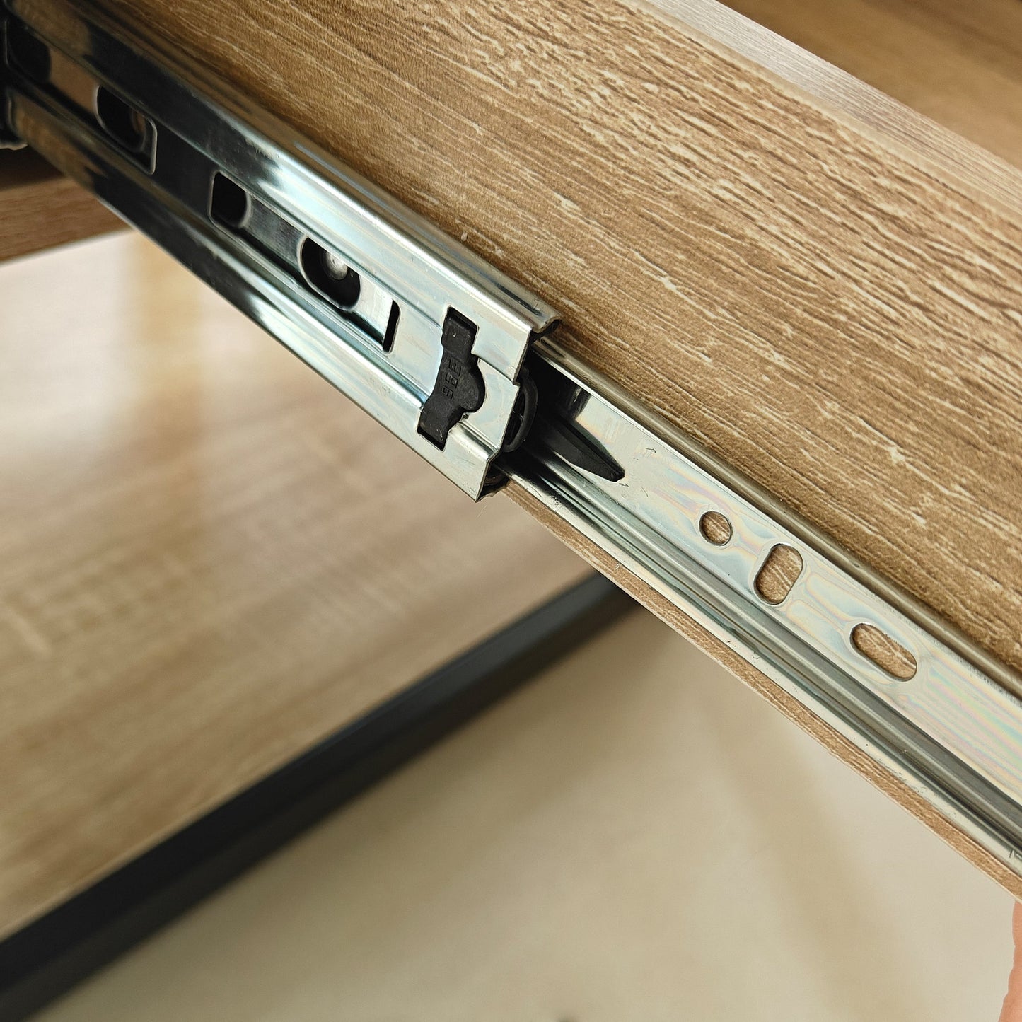 1 Piece Modern End Table with Drawer - Natural Wood & Tempered Glass