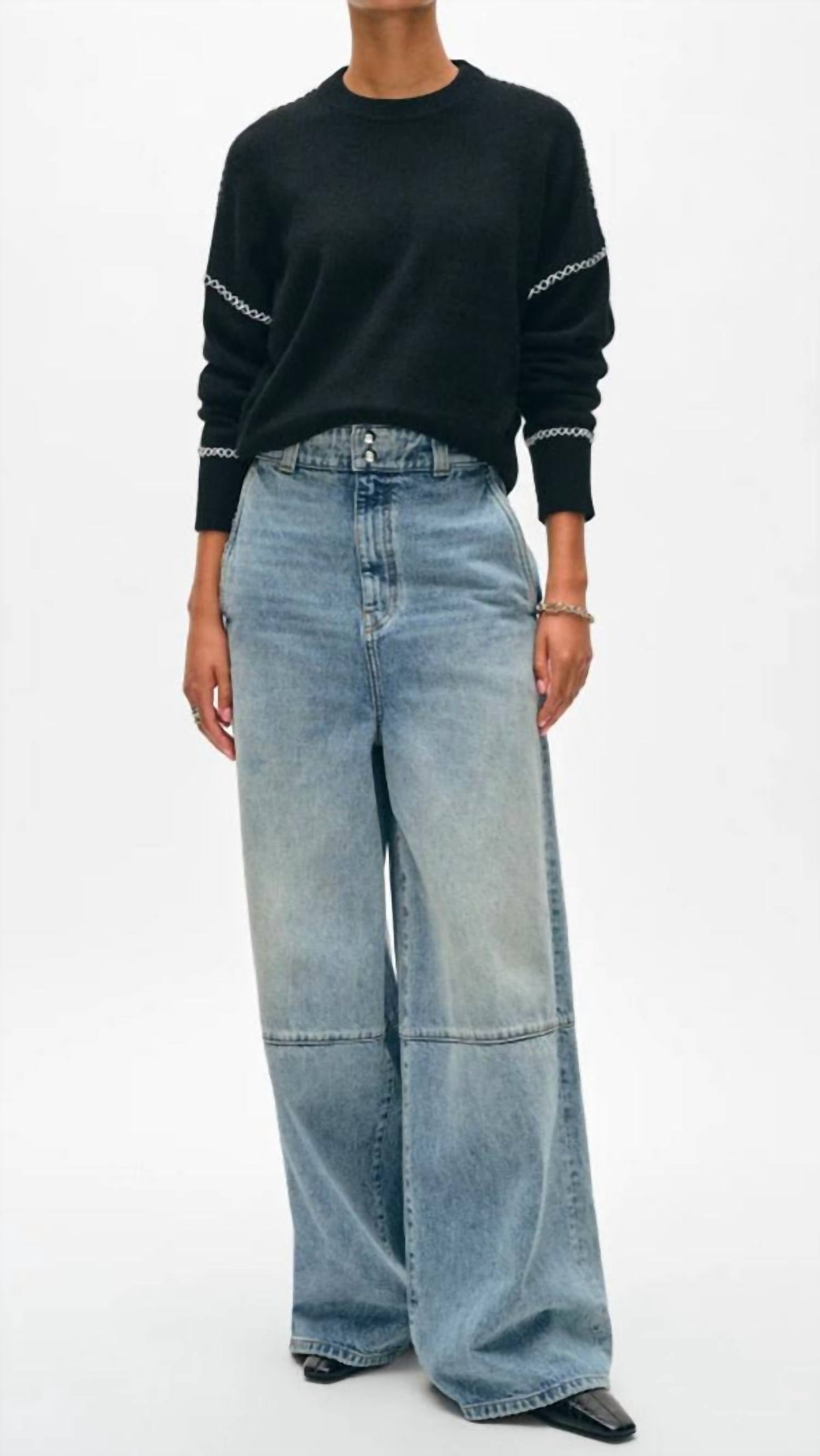 White + Warren - Blanket Stitch Crew Sweater