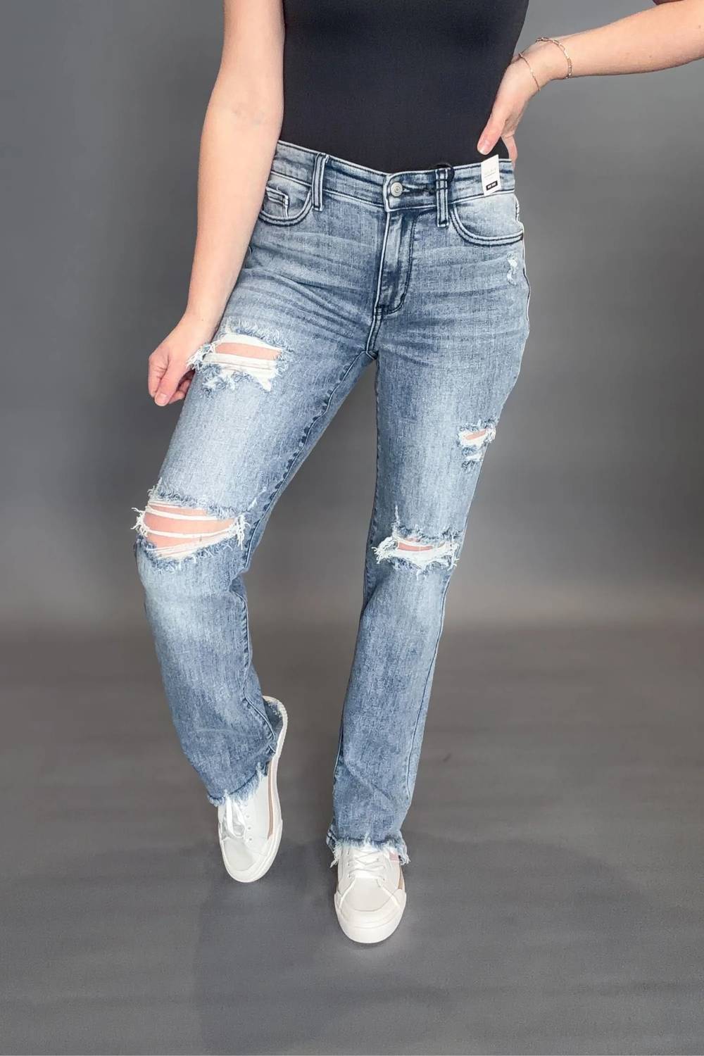 Judy Blue - Sandra Destroyed Mid Rise Straight Leg Jeans
