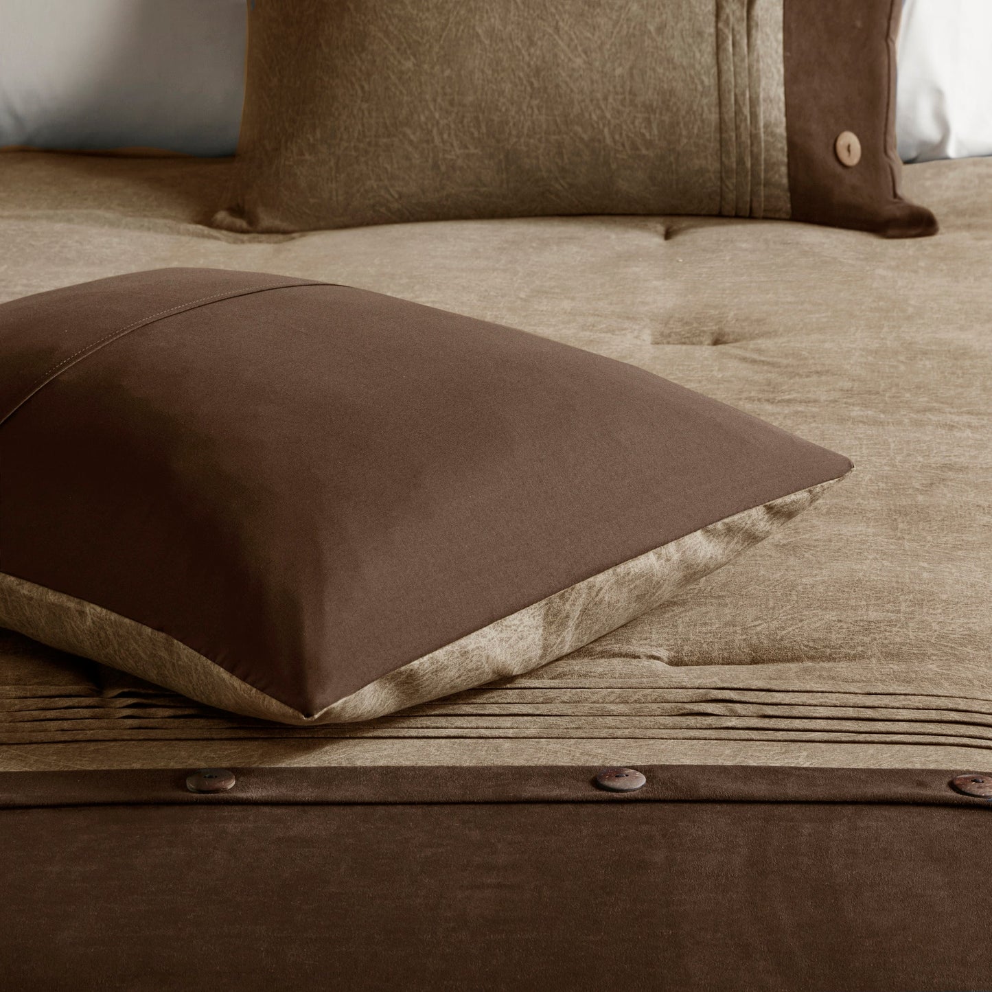 7 Piece Faux Suede Comforter Set Brown Queen