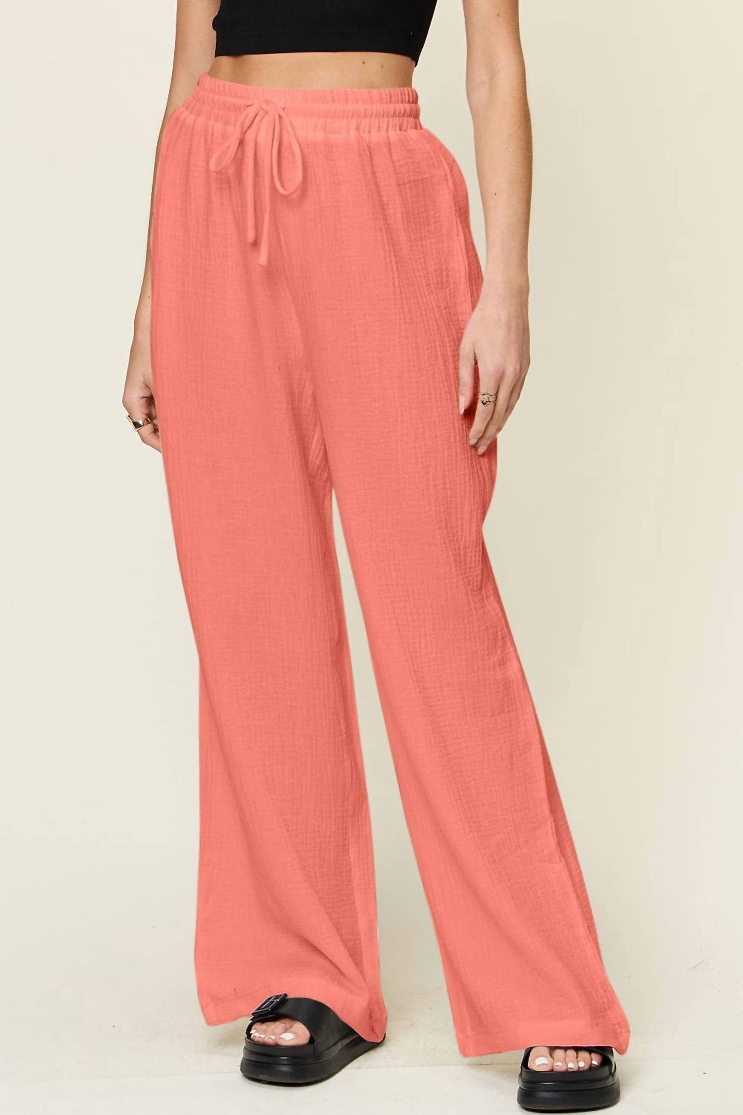 Double Take - Wide Leg Drawstring Pants