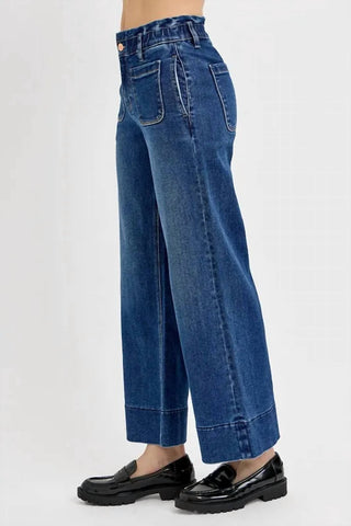 Risen - Calça Jeans de Perna Larga com Elástico
