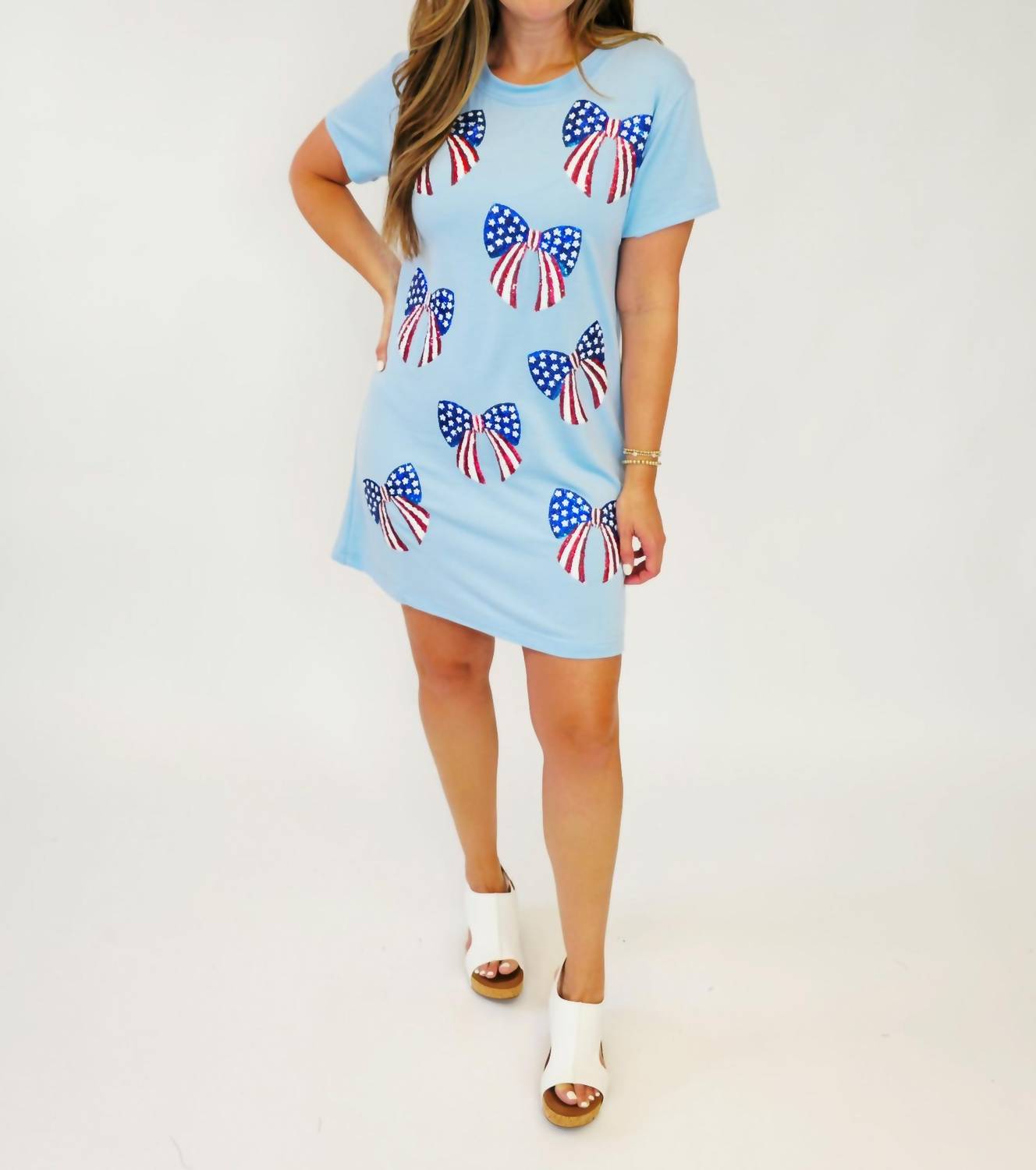 Mary Square - Short Sleeve Usa Bows Short Dress