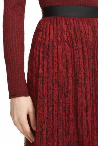 Alice + Olivia - Floral Lace Pleated Midi Skirt