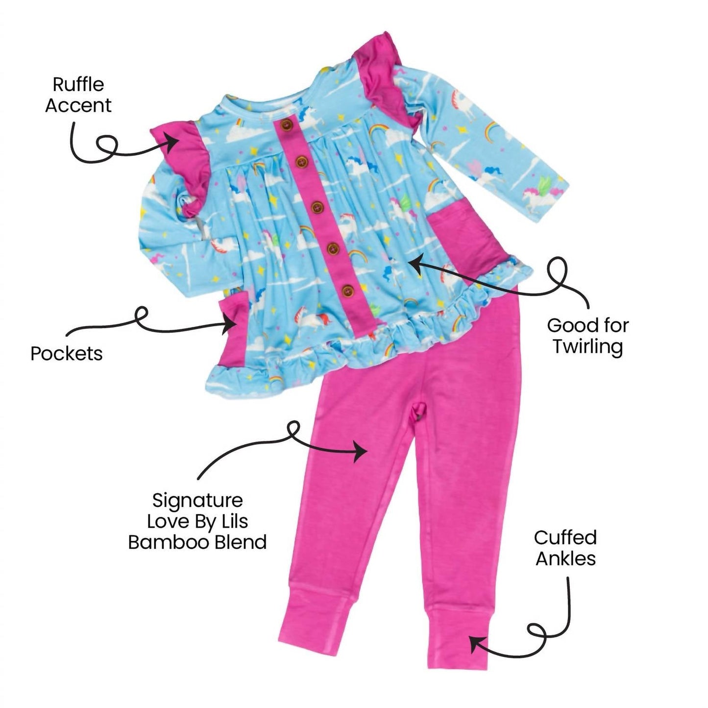 Laree + Co. - Girls Sage Bamboo Long Sleeve Peplum Legging Set