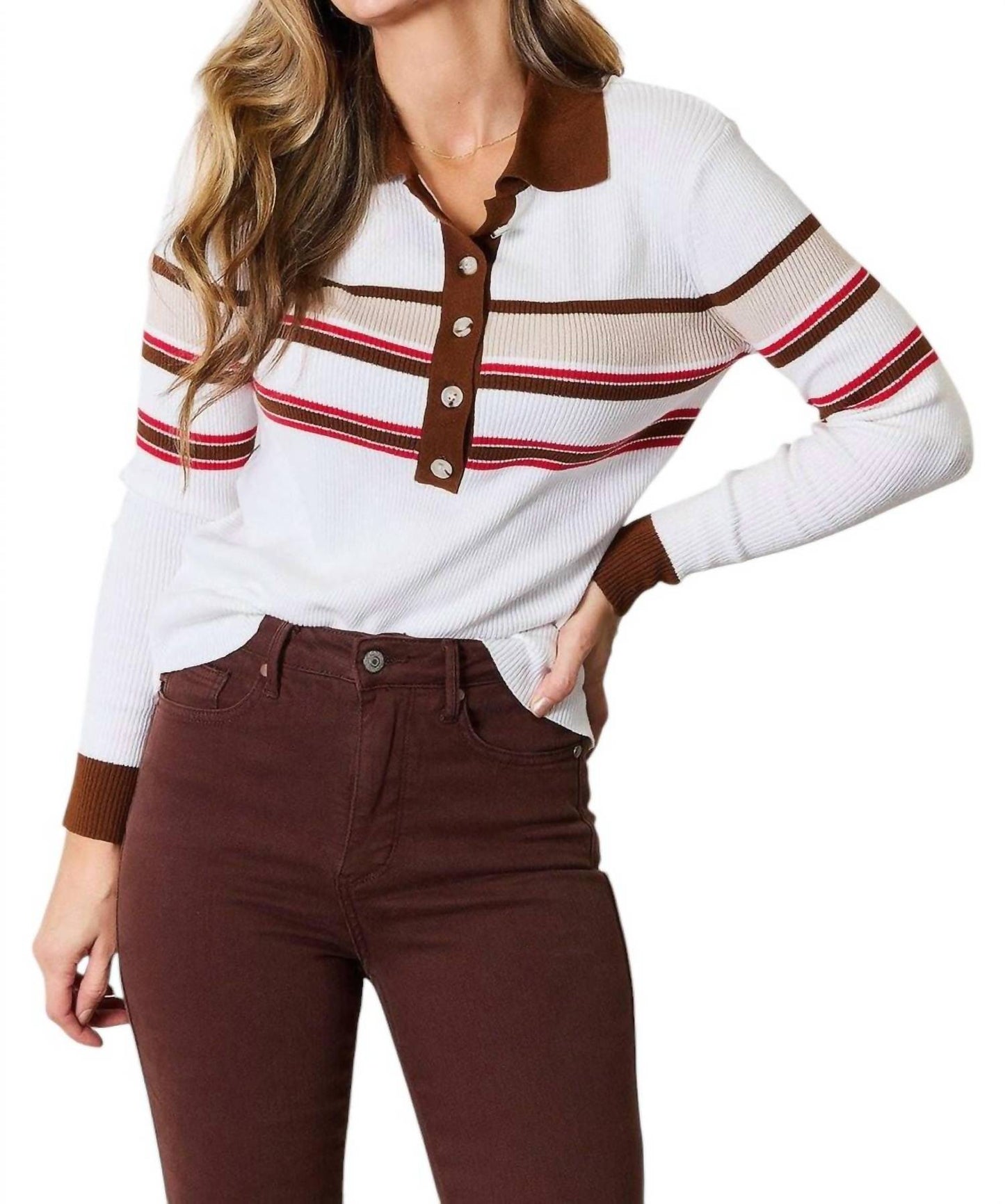 Basic Bae - Sophisticated Striped Rib-knit Blouse