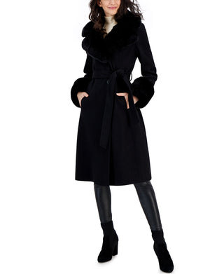 Via Spiga Women's Faux-Fur-Trim Belted Wrap Coat