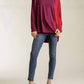 Umgee - Contrast Color Raw Edge Long Sleeve Top