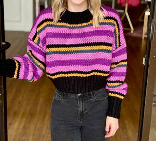 Elan - Suéter de manga comprida com listras de amor-perfeito