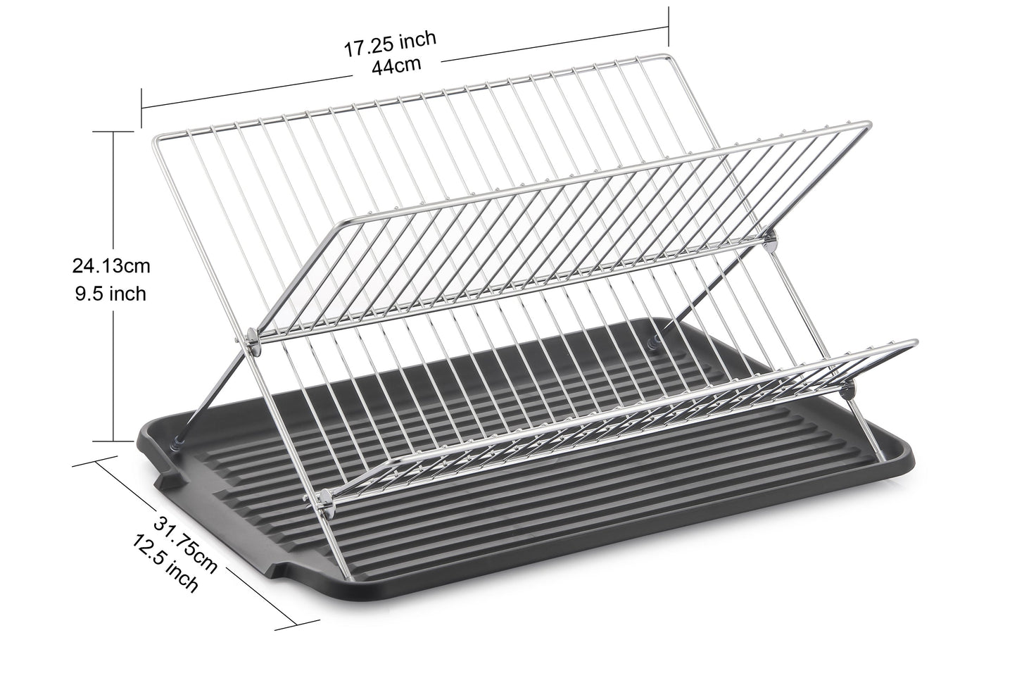 Escorredor de pratos de aço inoxidável em formato de X de 17 polegadas com 2 níveis para balcão de cozinha