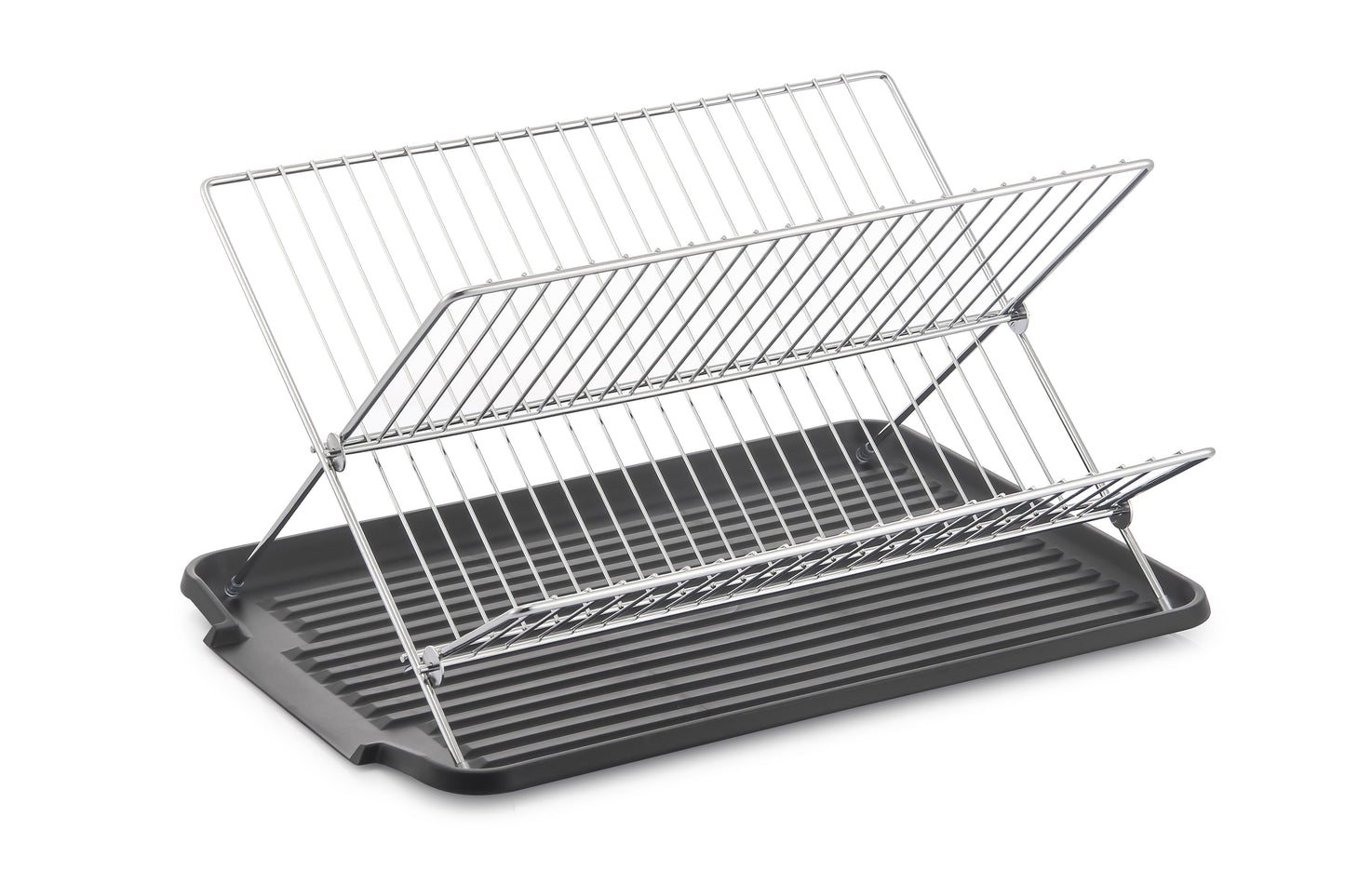 Escorredor de pratos de aço inoxidável em formato de X de 17 polegadas com 2 níveis para balcão de cozinha