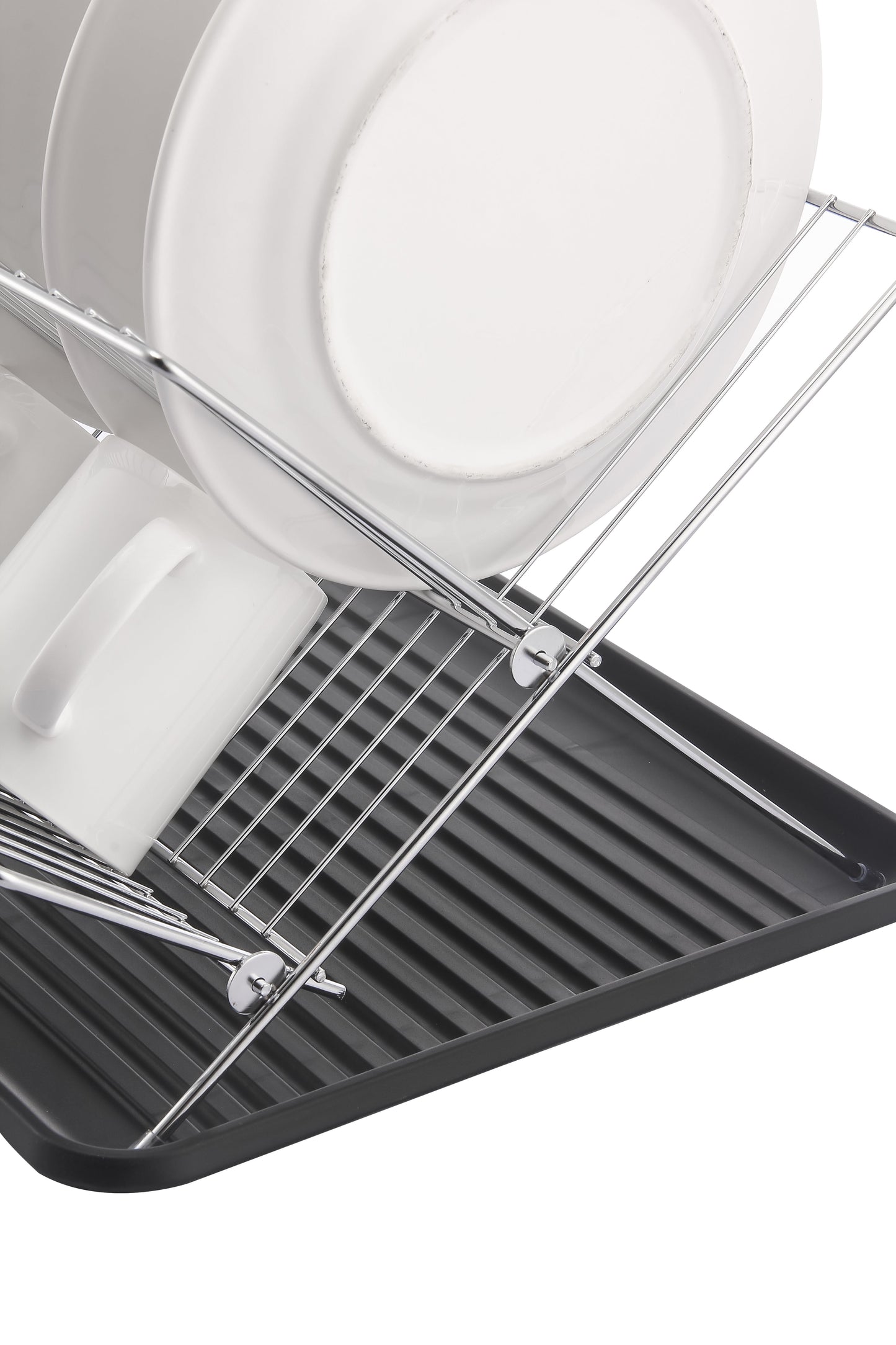 Escorredor de pratos de aço inoxidável em formato de X de 17 polegadas com 2 níveis para balcão de cozinha