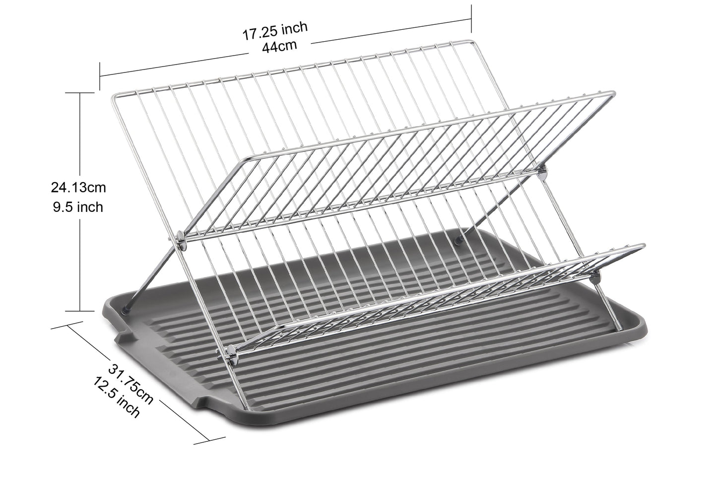 Escorredor de pratos de aço inoxidável em formato de X de 17 polegadas com 2 níveis para balcão de cozinha