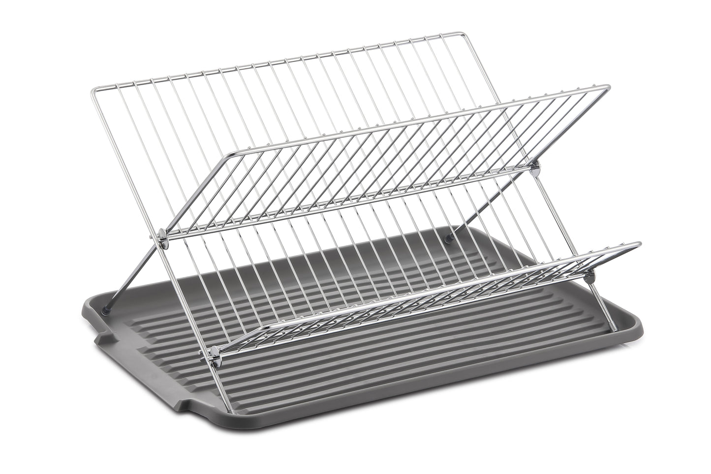 Escorredor de pratos de aço inoxidável em formato de X de 17 polegadas com 2 níveis para balcão de cozinha