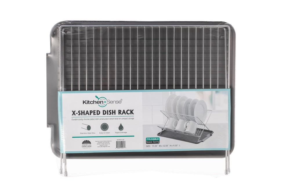 Escorredor de pratos de aço inoxidável em formato de X de 17 polegadas com 2 níveis para balcão de cozinha