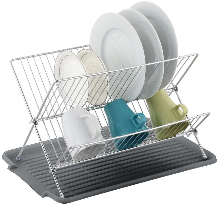 Escorredor de pratos de aço inoxidável em formato de X de 17 polegadas com 2 níveis para balcão de cozinha